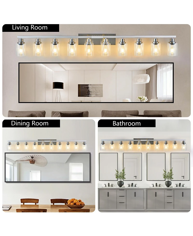 Busdays 10 Light Brushed Nickel Bathroom Vanity Light Fixture with Clear Glass Wall Sconce Over Mirror Large Vanity Lighting