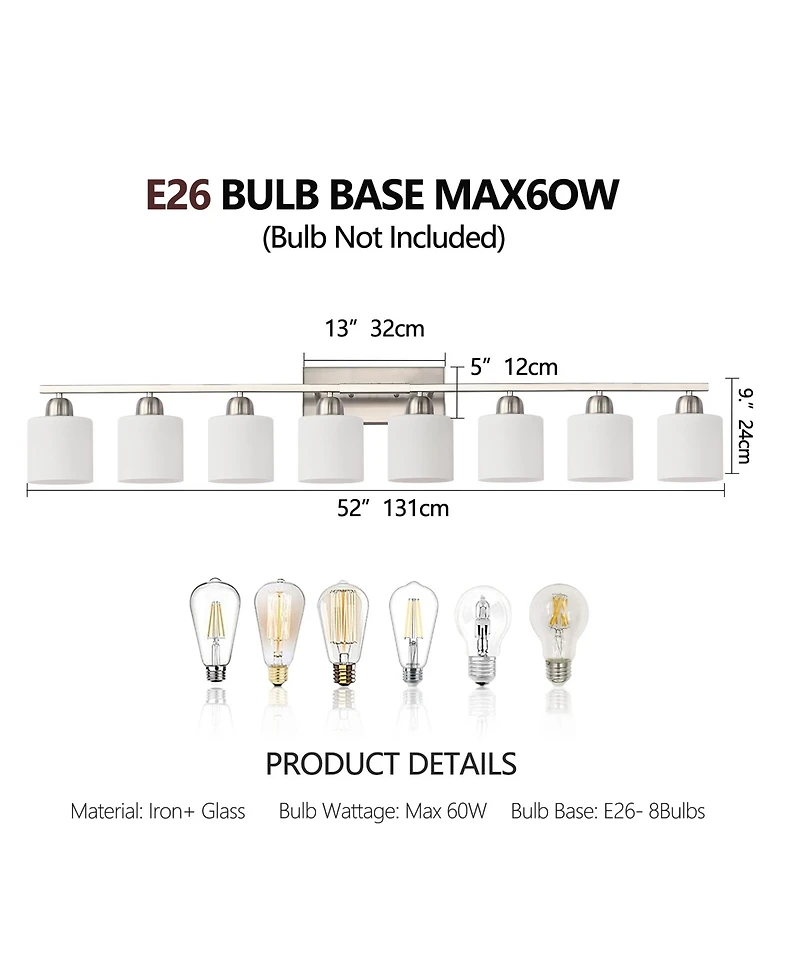 Busdays 52 Inch 8 Light Bathroom Vanity Light with Glass Shade Modern Wall Lights Over Mirror Farmhouse Sconce for Bedroom Living Room