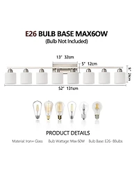 Busdays 52 Inch 8 Light Bathroom Vanity Light with Glass Shade Modern Wall Lights Over Mirror Farmhouse Sconce for Bedroom Living Room