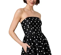 French Connection Women's Structured Taffeta Strapless Polka Dot Midi Dress