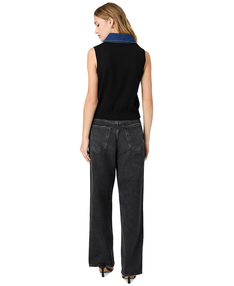 French Connection Women's Maxine Knit Denim Collar Sleeveless Sweater