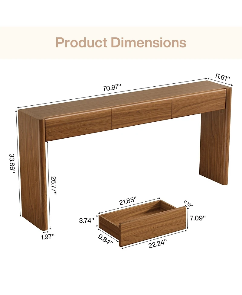 Slickblue Entryway Console Table with 3 Drawers, Wooden Sofa Table