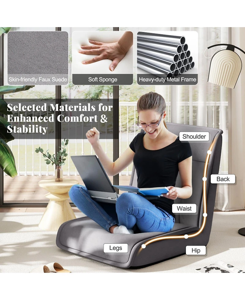 Gouun Folding Floor Chair Convertible Lazy Lounger with Suede Surface