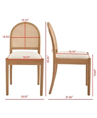 Rainsken Rattan Dining Chairs Set of 2, Upholstered Teddy fabric Dining Room Chairs, Wood Frame, for Dining Room/Kitchen/Living Room