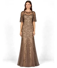 Lara Women's Short Sleeve Sheath Beaded Gown
