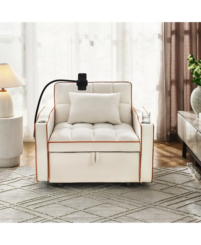 Clihome Convertible Sleeper Chair Sofa Bed Adjustable Pull Out Multi-Pockets Folding Bed,3-in-1