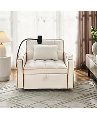Clihome Convertible Sleeper Chair Sofa Bed Adjustable Pull Out Multi-Pockets Folding Bed,3-in-1