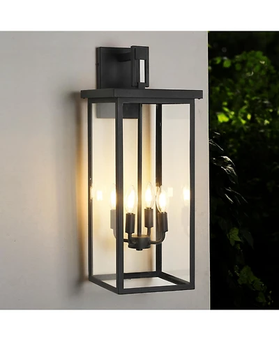 Busdays 26 Inch Black Metal Outdoor Wall Lantern Clear Glass 4 E12 Sockets Weatherproof Wall Sconce for Porch Garden Patio No Bulbs