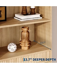 Homfan 70.8" fluted 6-tier bookcase with drawers, open shelves, and woven design-ideal storage cabinet for living room organization.