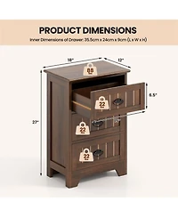 Gymax 2-Piece 3 Drawers End Table Nightstand Bedroom Storage Wood Slide