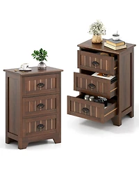 Gymax 2-Piece 3 Drawers End Table Nightstand Bedroom Storage Wood Slide
