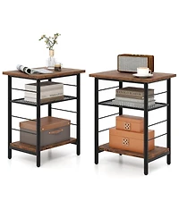Gymax 2PCS 3-Tier Side End Table w/ Adjustable Mesh Shelf Narrow Nightstand
