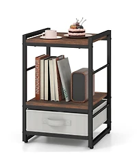 Gymax Nightstand Industrial Bedside Table w/ Open Storage Shelf and Fabric Drawer