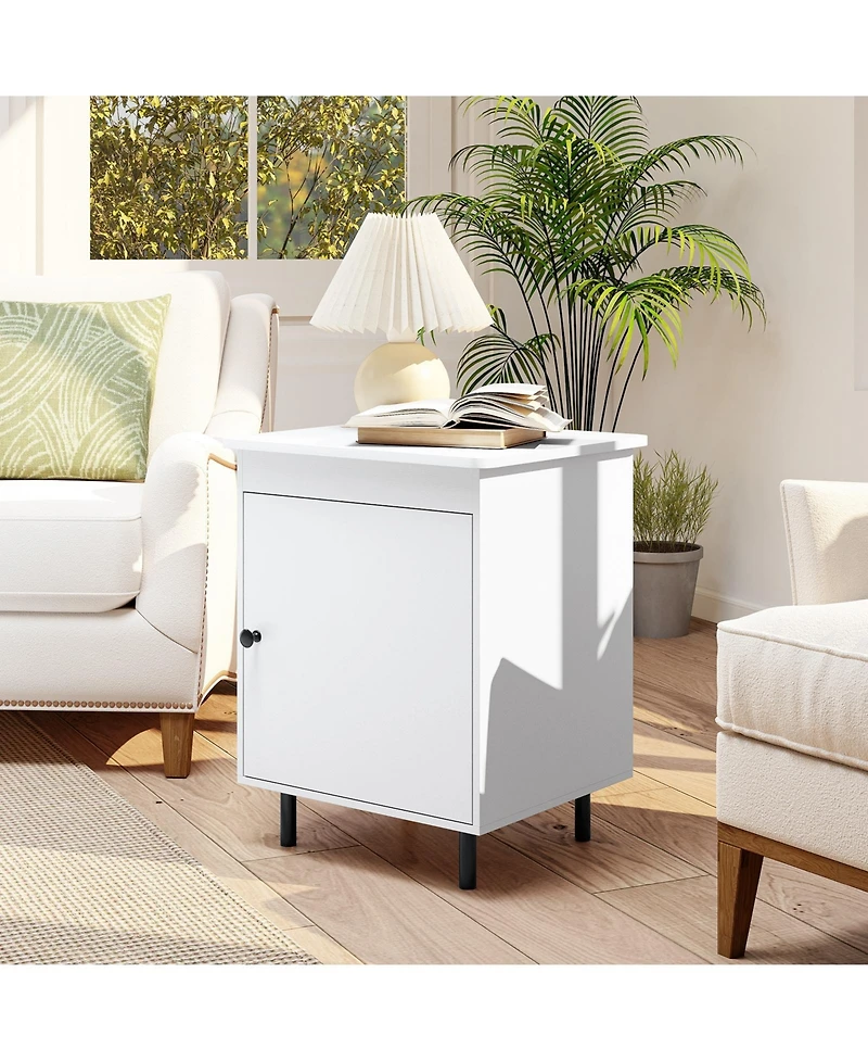 Gymax Nightstand Mid Century Modern End Table with Door Heavy-Duty Metal Legs for Bedroom