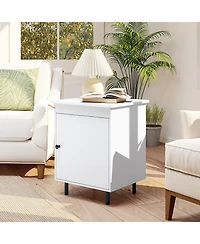 Gymax Nightstand Mid Century Modern End Table with Door Heavy-Duty Metal Legs for Bedroom