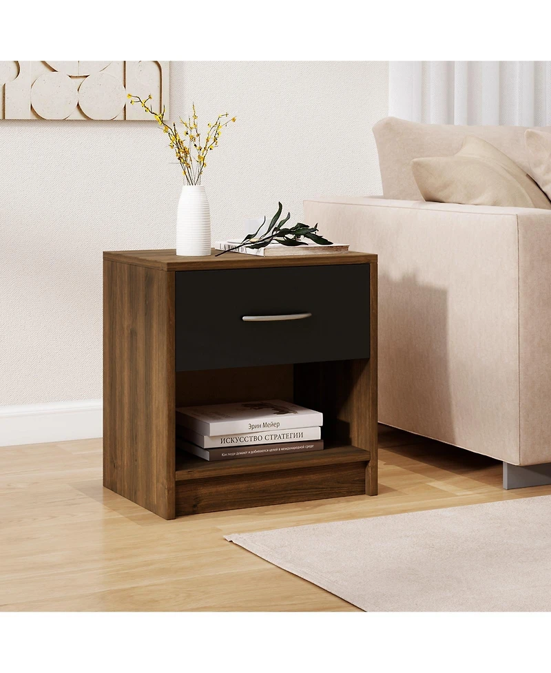 Gymax 2-Piece Nightstand Side Table Set with Slide-Out Drawer and Open Storage Shelf