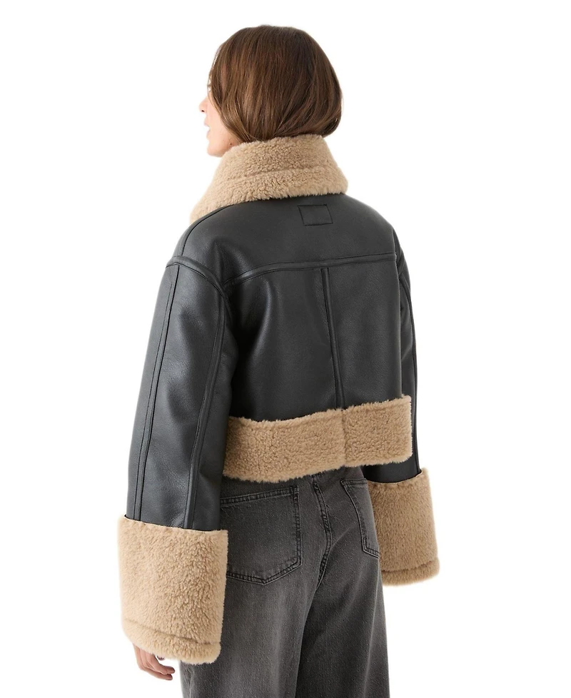 MissPap Women's Faux Fur Trim Aviator Jacket