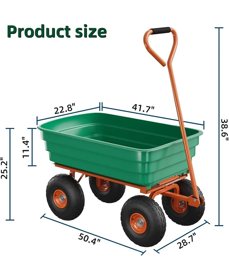 gaomon 1200 Lbs Heavy-Duty Garden Dump Cart Poly Yard Wagon with 13-Inch All-Terrain Tires Quick Release Dump and Adjustable