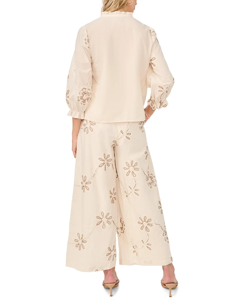 Vince Camuto Women's Cotton Split Neck Self-Tie Top