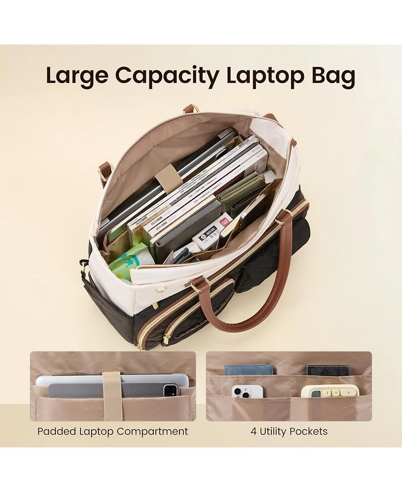 Lovevook Women's Work Bag with Large Cup Holder, Capacity Teacher Tote Multi Pockets, Water Resistant Nurse Diaper