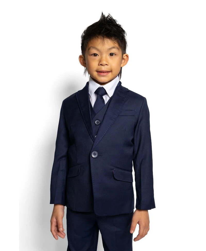Peanut Butter Collection Toddler Boys Luxor Slim Fit Wool Blend 5-Piece Shirt, Tie, Jacket, Vest and Pants Suit Set
