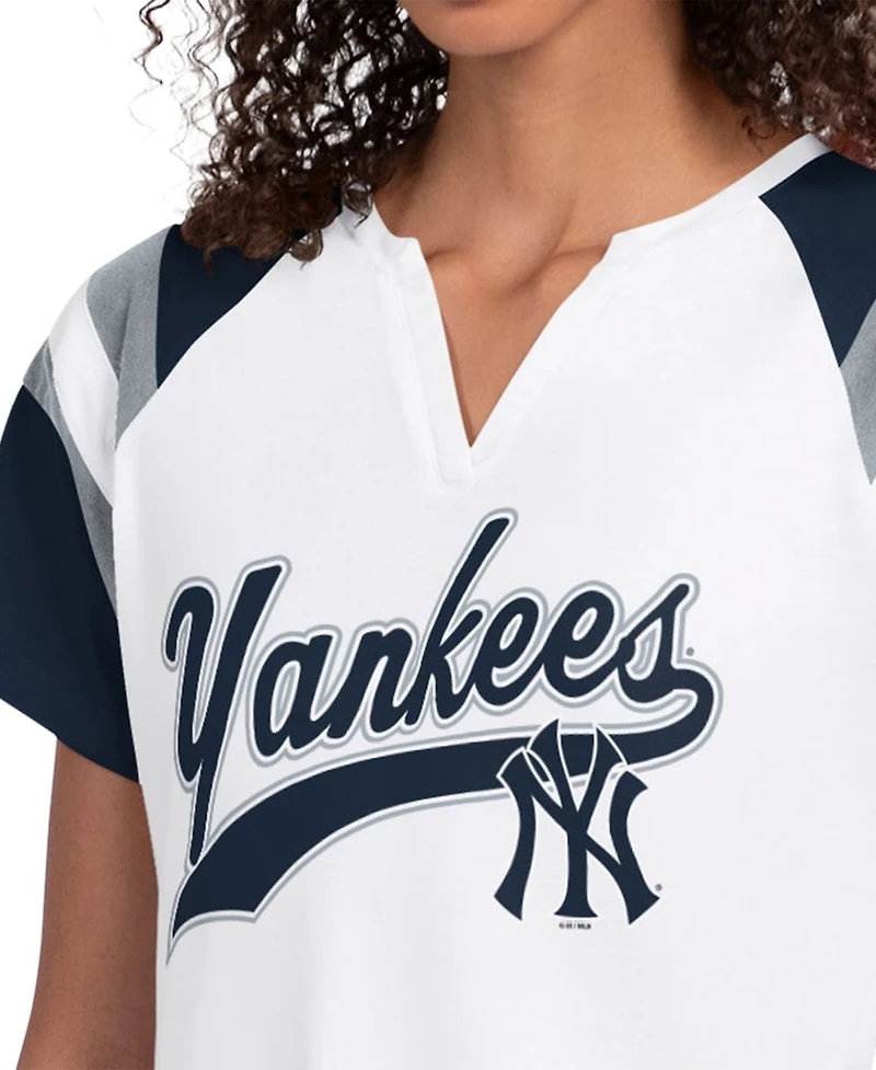 Starter Women's White New York Yankees Game On Notch Neck Raglan T-Shirt