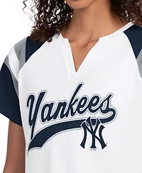 Starter Women's White New York Yankees Game On Notch Neck Raglan T-Shirt
