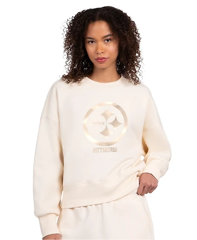 Starter Women's Cream Pittsburgh Steelers Travel Pastels Boxy Fleece Sweatshirt