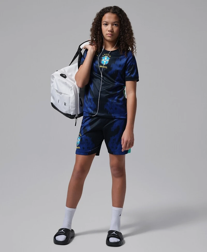 Jordan Big Boys and Girls Blue Brazil National Team Dri-fit Stadium Replica Shorts