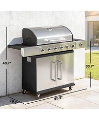 Outsunny 6 Burner Propane Gas Grill, Barbecue Grill with Side Burner