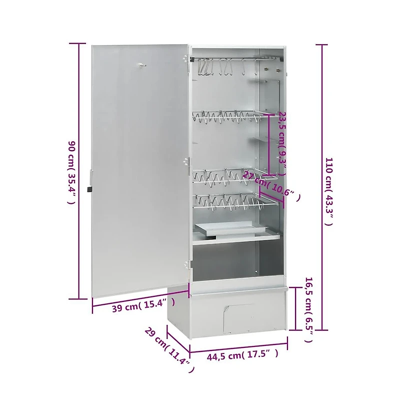 vidaXL Bbq Oven Smoker with Wood Chips 17.5"x11.4"x43.3" Galvanized Steel