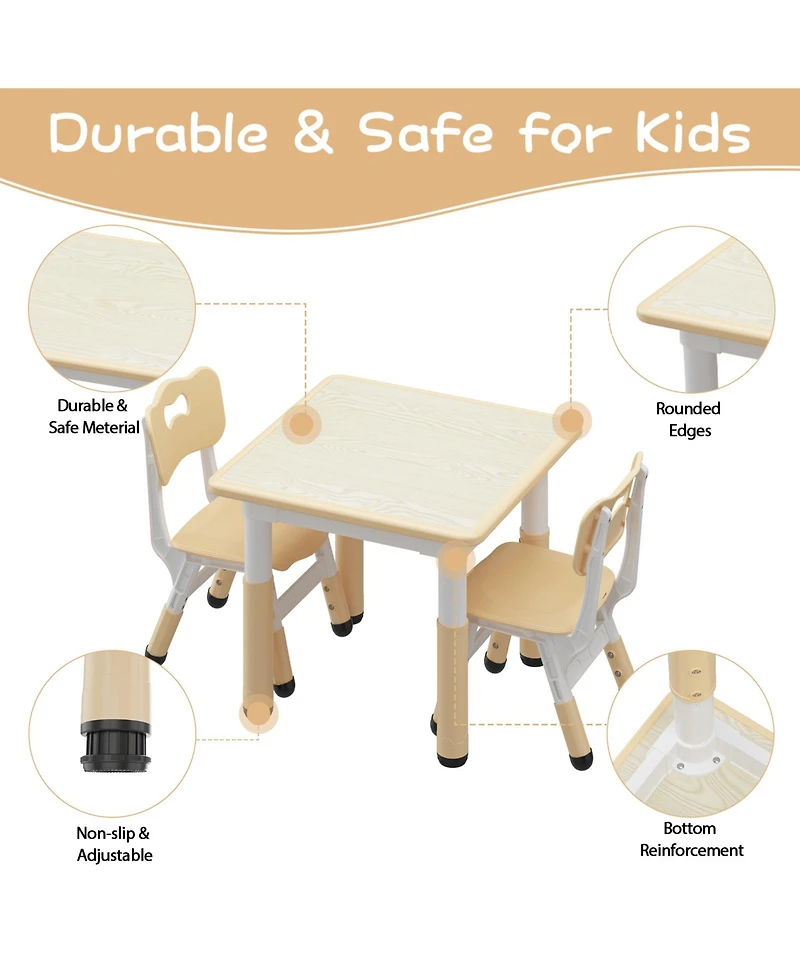 homfan Height Adjustable Toddler Table with 4 Chairs, Multi-use Kids Play Furniture for Reading, Drawing, Dining and Daily Games