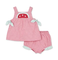 Florence Eiseman Baby Girl Check Seersucker Dress and Bloomer With Watermelon