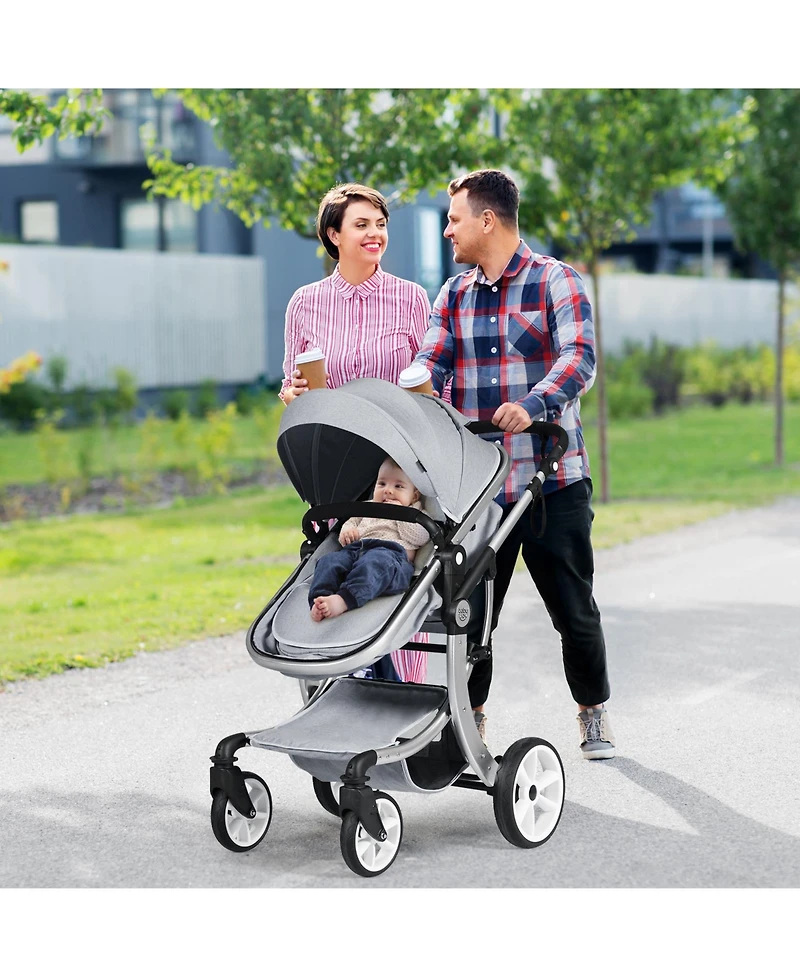 2-in-1 Baby Stroller High Landscape Infant Stroller w/ Reversible Seat