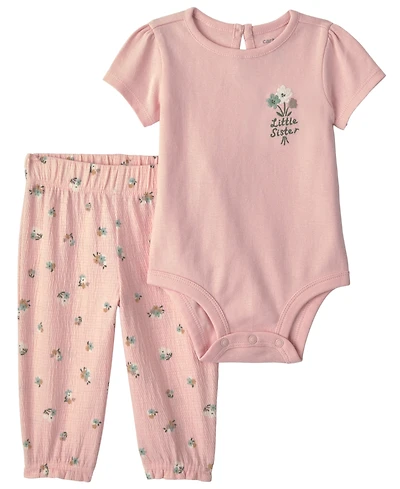Carter's Baby Girls' Little Sister Floral Bodysuit and Pant, 2-Piece Set