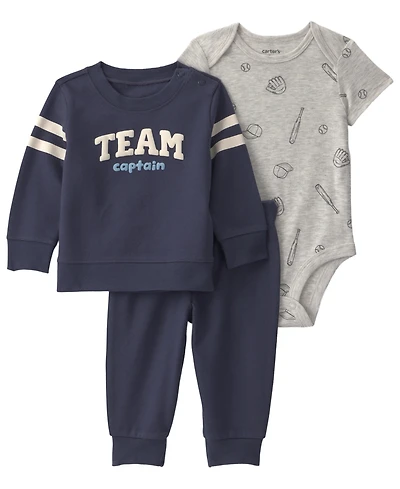 Carter's Baby Boys' Sports French Terry Layering Sweatshirt, Bodysuit and Pant, 3-Piece Set