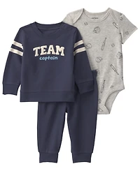 Carter's Baby Boys' Sports French Terry Layering Sweatshirt, Bodysuit and Pant, 3-Piece Set