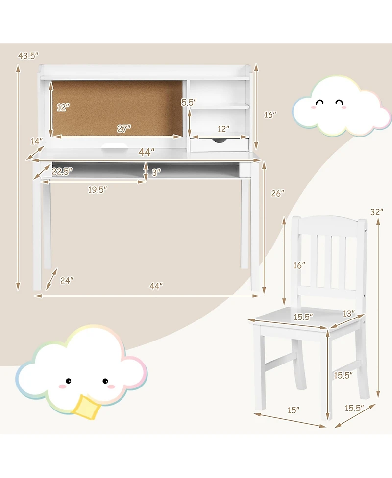 Costway Kids Desk & Chair Set Study Writing Desk