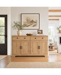 homfan 2 Drawer 4 Door Sideboard Buffet Cabinet, Wood Storage Credenza with Handles, Farmhouse Accent Cabinet for Kitchen, Living Room