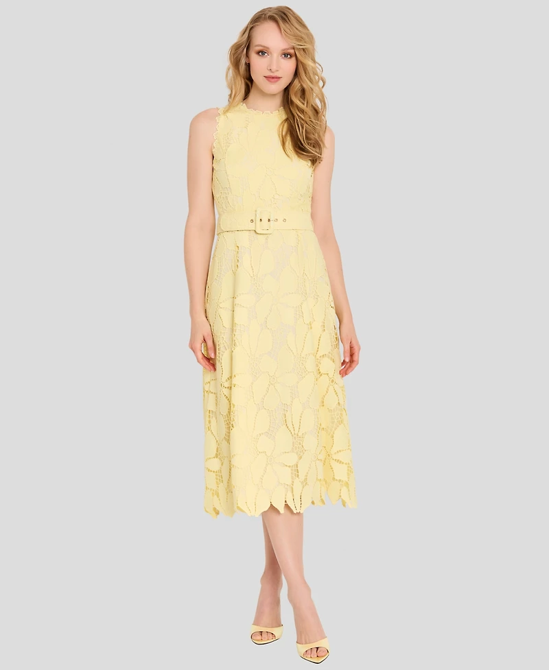 Tahari Asl Women's Belted Lace Midi Dress