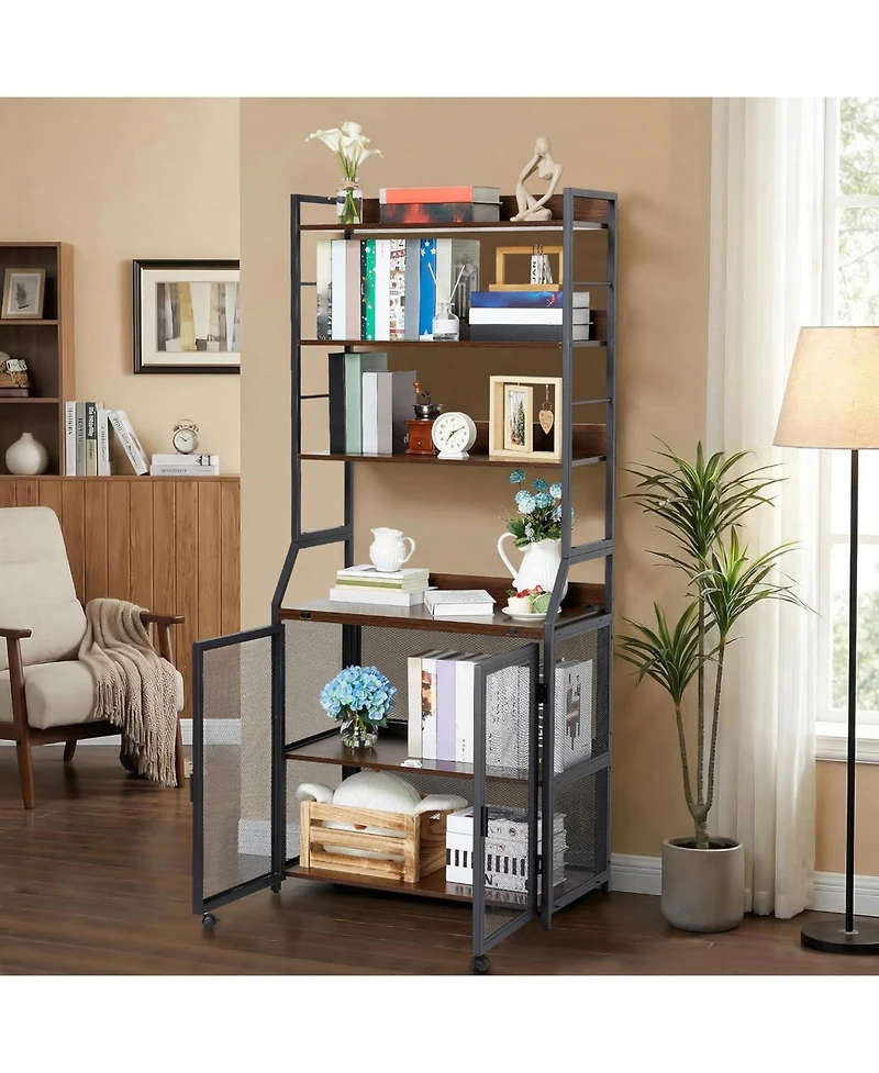 gaomon 70 Inch Industrial 2-in-1 Bookshelf Desk with Storage Shelves, Floor Standing Study Desk and Bookcase Combo for Home Office, Living Room