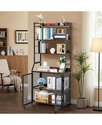 gaomon 70 Inch Industrial 2-in-1 Bookshelf Desk with Storage Shelves, Floor Standing Study Desk and Bookcase Combo for Home Office, Living Room