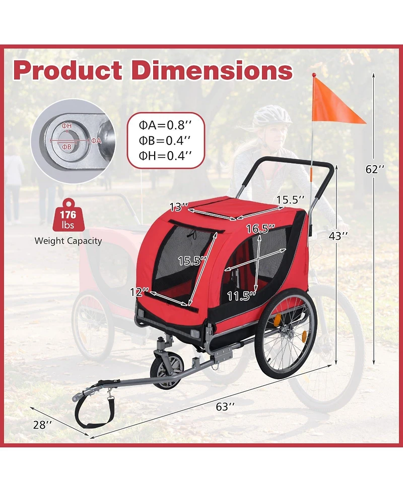 Cozito 2-in-1 Dog Bike Trailer with Universal Bicycle Coupler