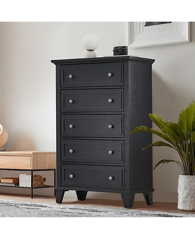homfan 5-Drawer Tall Wooden Dresser with Anti-Tip Device and Metal Handles for Bedroom, Closet, Hallway, or Living Room
