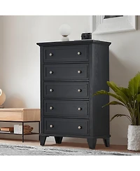 homfan 5-Drawer Tall Wooden Dresser with Anti-Tip Device and Metal Handles for Bedroom, Closet, Hallway, or Living Room