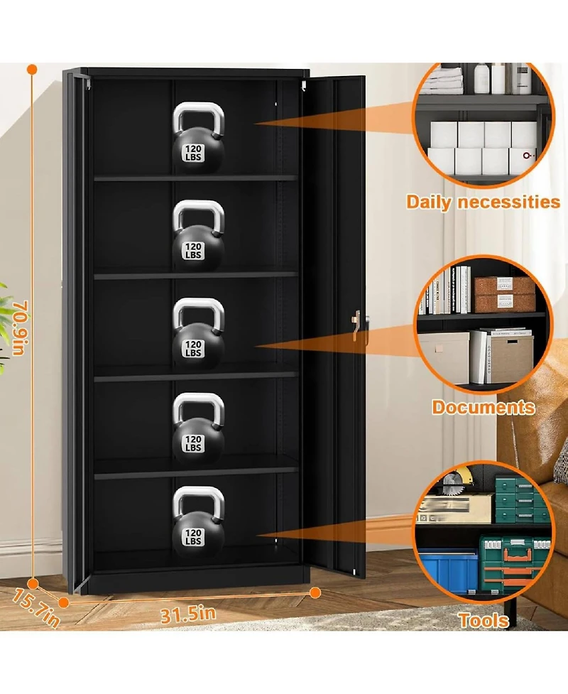 gaomon 72 Inch Lockable Metal Storage Cabinet with Adjustable Shelves, Heavy Duty Organizer for Garage Office Home Warehouse