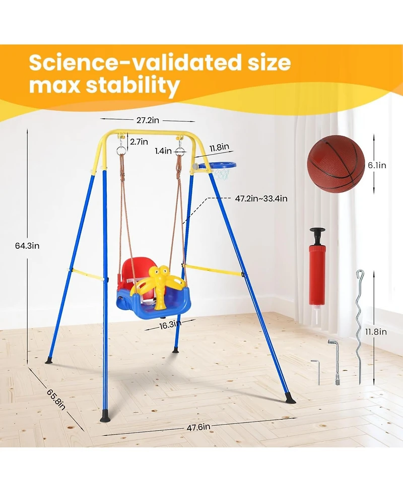 gaomon Upgraded Toddler Swing with Basketball Hoop, Baby Swing Outdoor with Detachable Design, Safety Belt, Foldable Frame for Backyard/Indoor