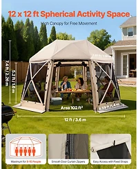 Cozito Pop Up Gazebo Screen Tent, 12 x 12 feet 13-Sided Spherical Canopy
