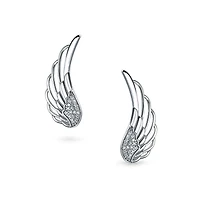 Bling Jewelry Spiritual Guardian Angel Wing Ear Pin Crawler Climber Earrings Pave Cz Accent .925 Sterling Silver