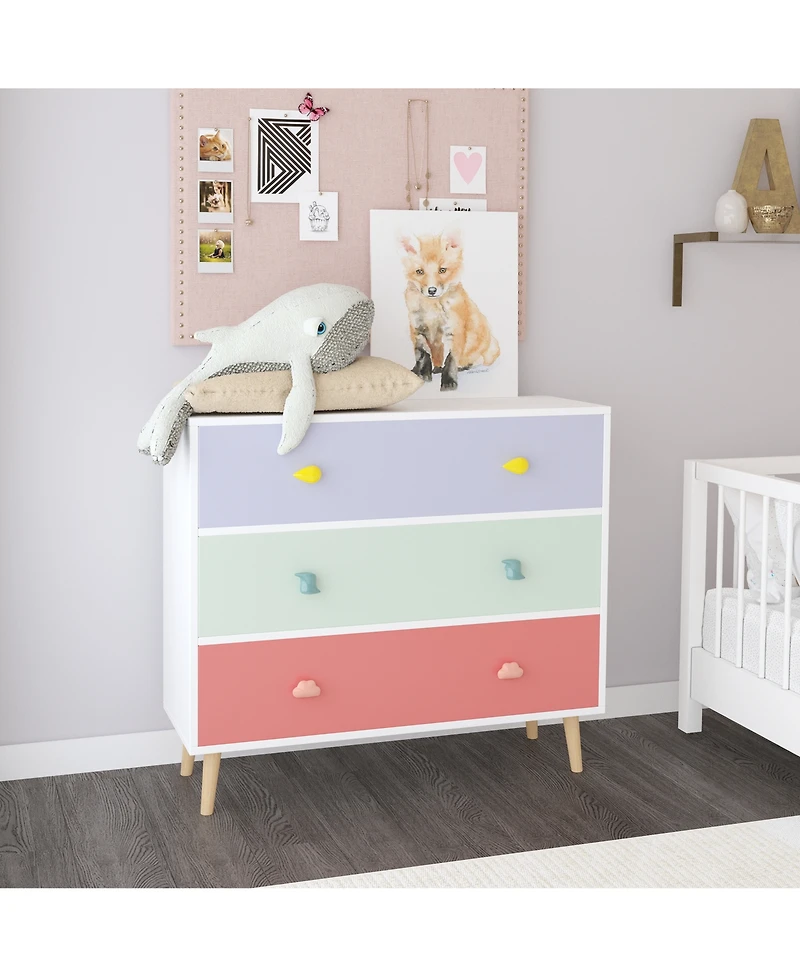 Rainsken Kids 3 Drawer Nightstand, Wooden Bedside Table, Toddler Storage Cabinet, Safety Anti-Tip Design for Living Room, Nursery